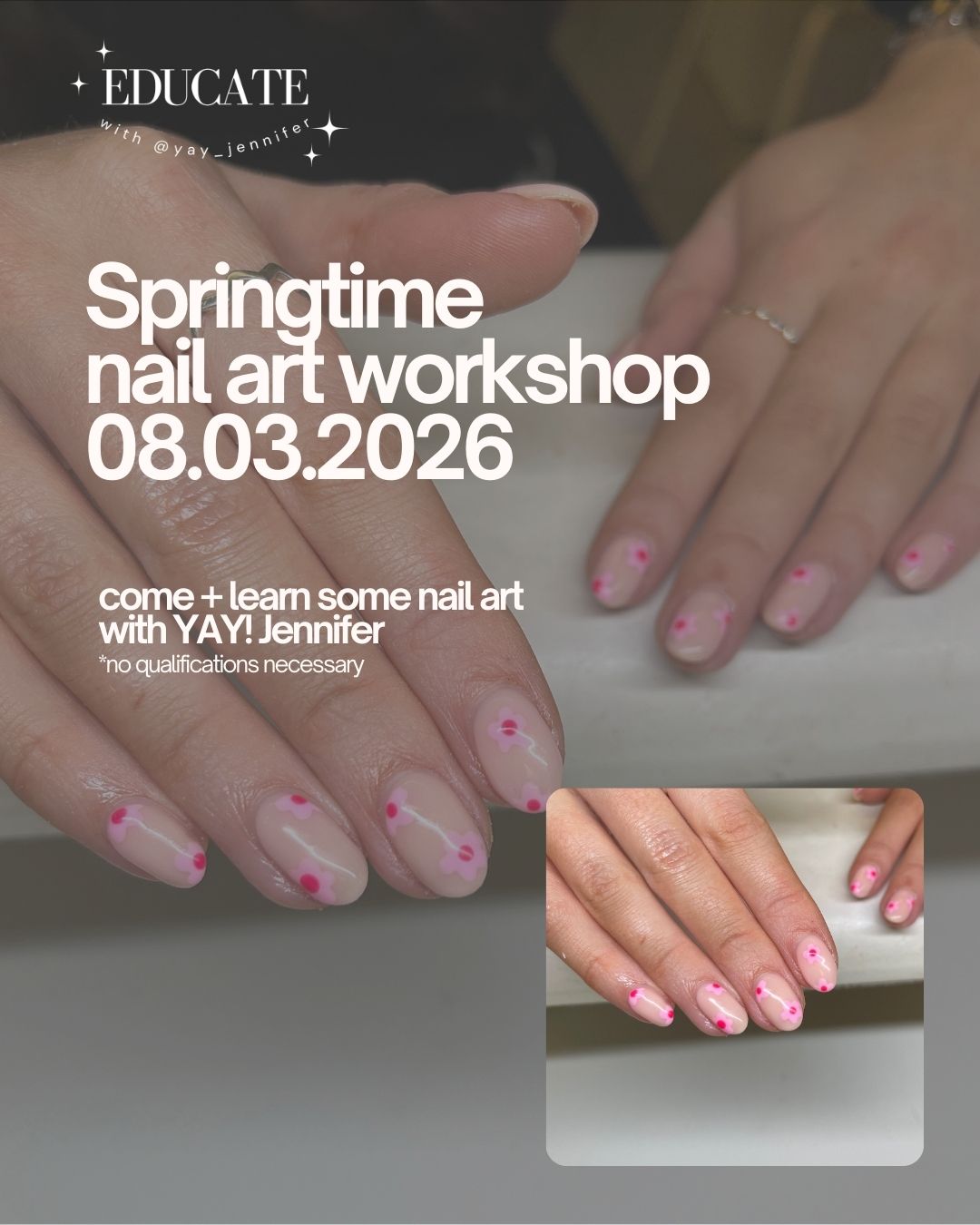 Photo of floral nails t yay HQ to advertise a springtime nail art workshop